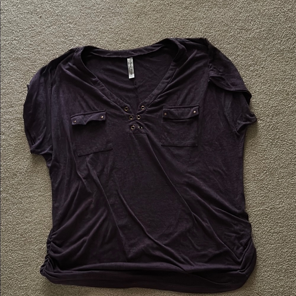 Perseption Purple Polo Relaxed Maternity Short Sleeve Tee